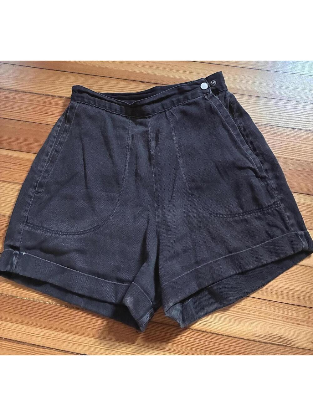 1950s Black Cotton High Waist Cuffed Shorts Vintage Rockabilly Side Zip AS IS